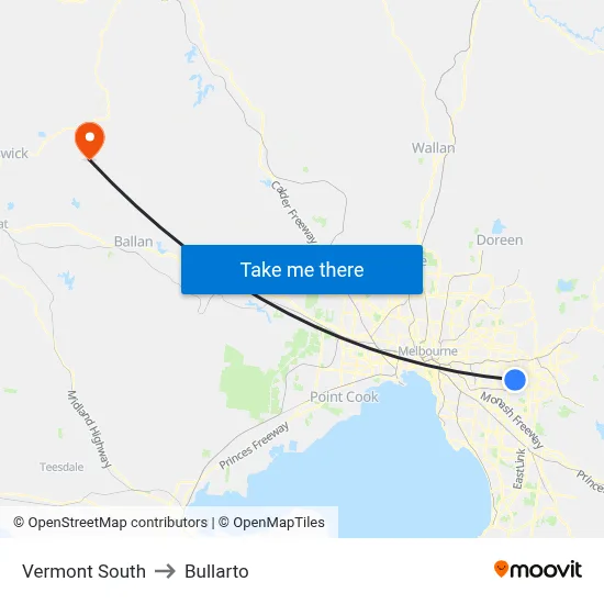 Vermont South to Bullarto map