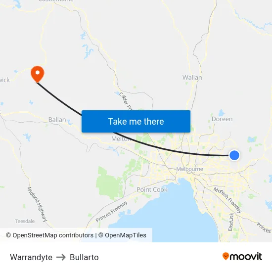 Warrandyte to Bullarto map