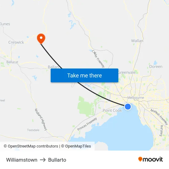 Williamstown to Bullarto map
