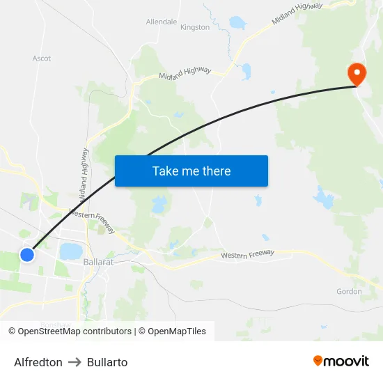 Alfredton to Bullarto map
