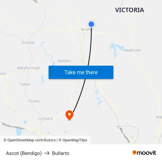 Ascot (Bendigo) to Bullarto map