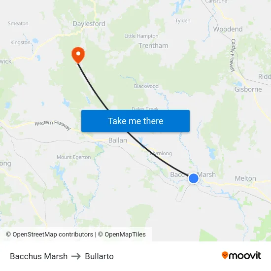Bacchus Marsh to Bullarto map