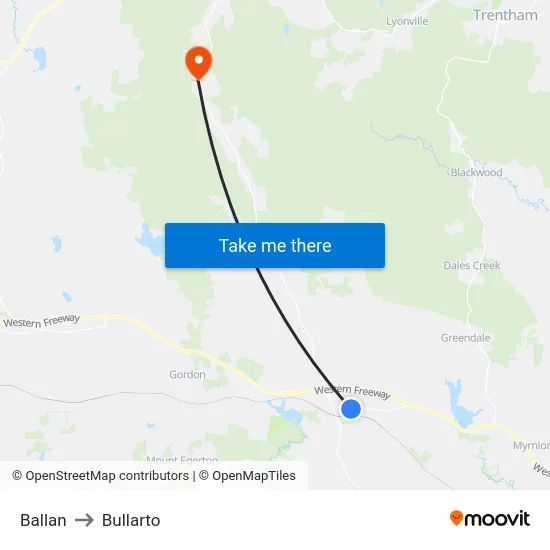 Ballan to Bullarto map