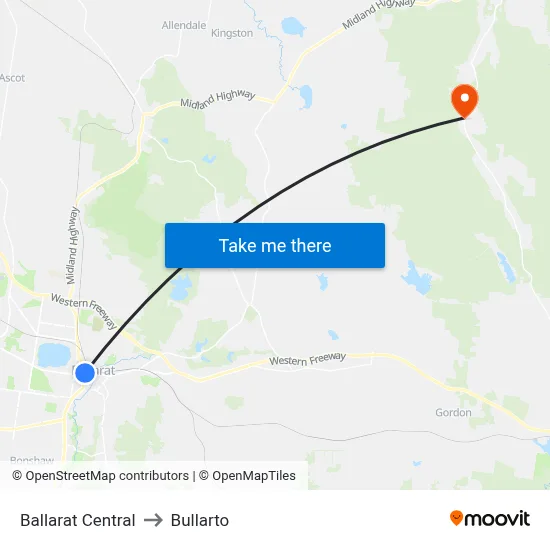 Ballarat Central to Bullarto map