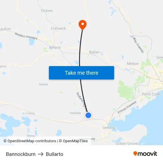 Bannockburn to Bullarto map