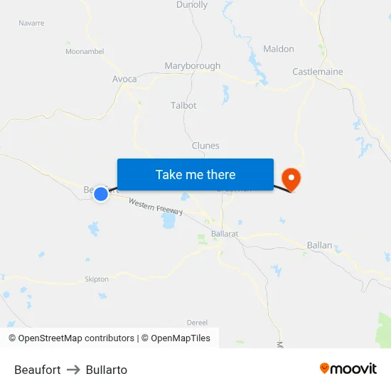 Beaufort to Bullarto map