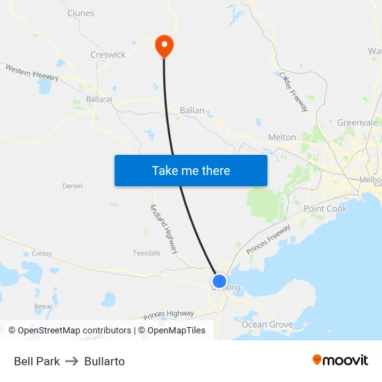 Bell Park to Bullarto map