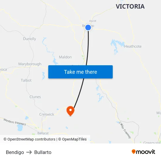 Bendigo to Bullarto map