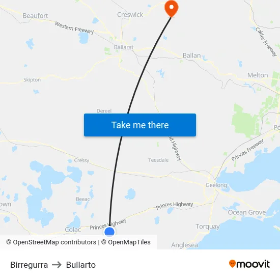 Birregurra to Bullarto map