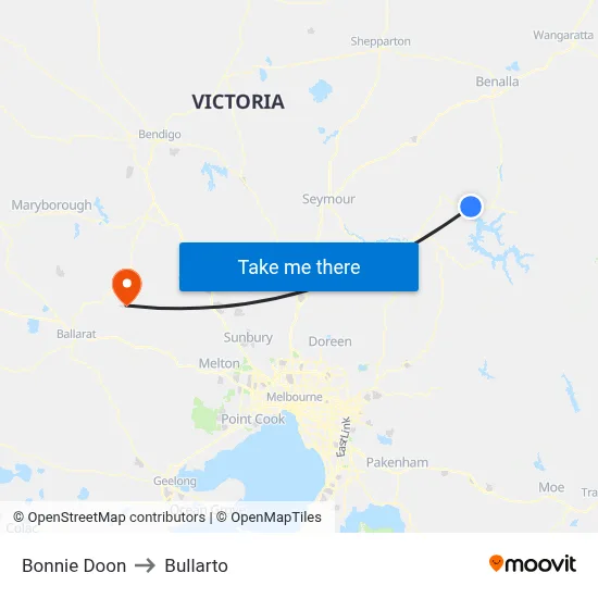 Bonnie Doon to Bullarto map