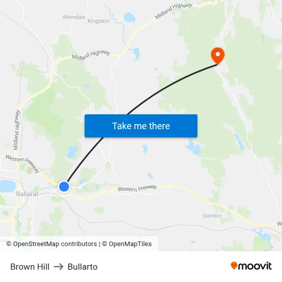 Brown Hill to Bullarto map