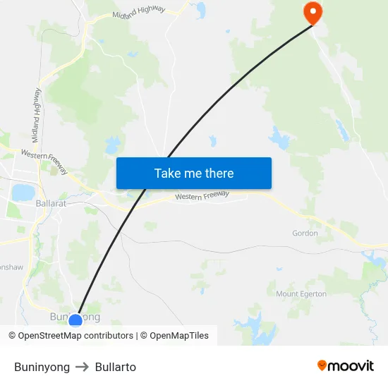 Buninyong to Bullarto map