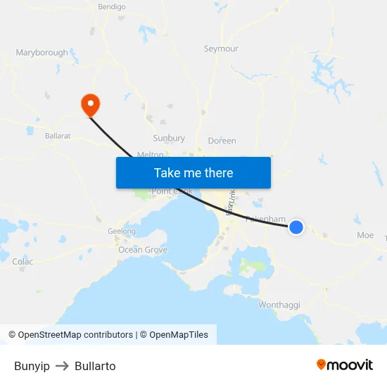 Bunyip to Bullarto map