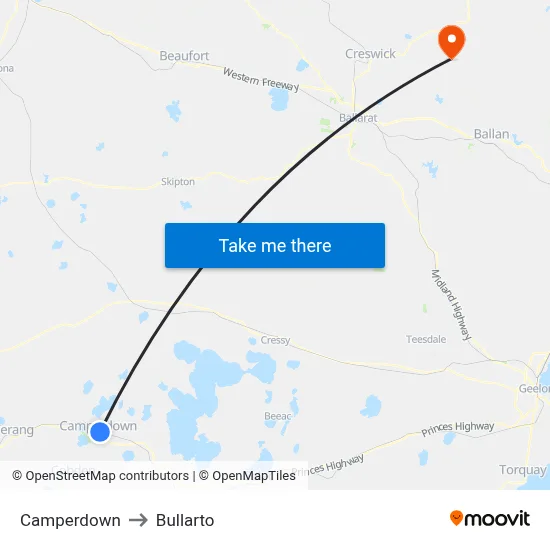 Camperdown to Bullarto map