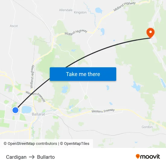 Cardigan to Bullarto map