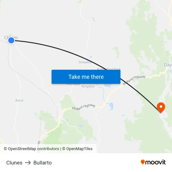Clunes to Bullarto map