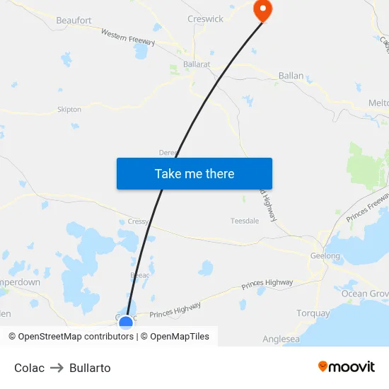 Colac to Bullarto map