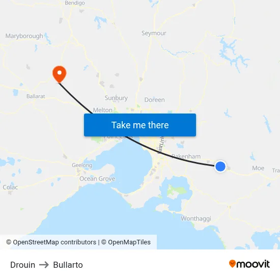 Drouin to Bullarto map