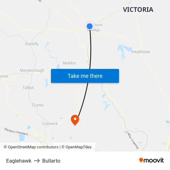 Eaglehawk to Bullarto map