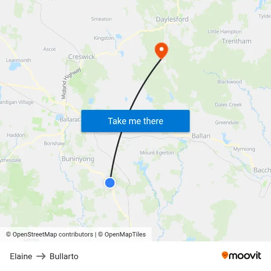 Elaine to Bullarto map