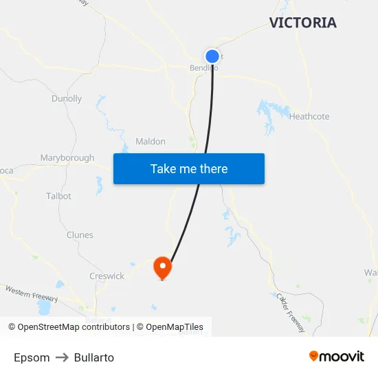 Epsom to Bullarto map