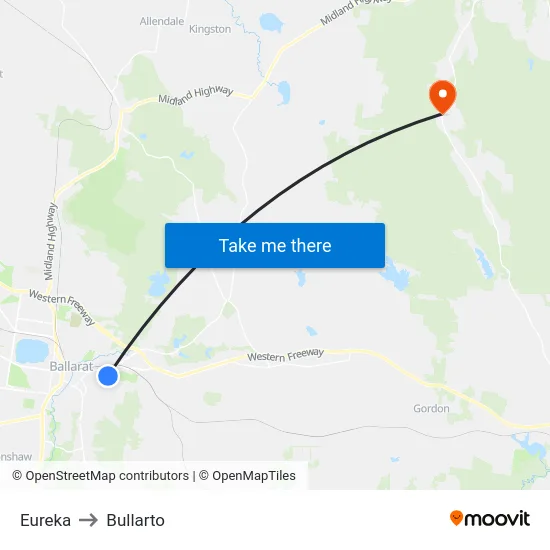Eureka to Bullarto map