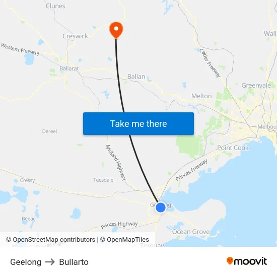 Geelong to Bullarto map