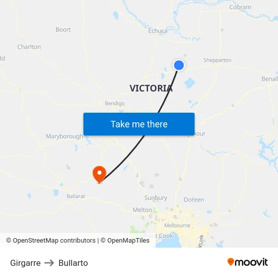 Girgarre to Bullarto map