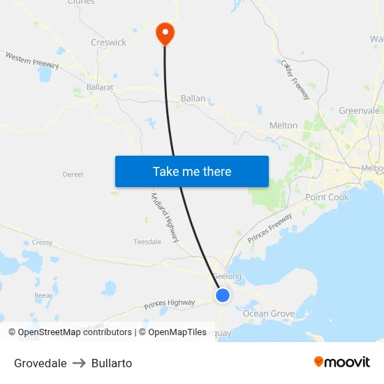 Grovedale to Bullarto map