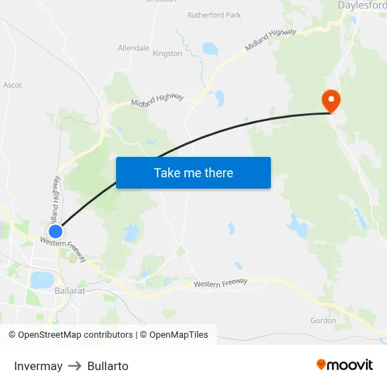 Invermay to Bullarto map