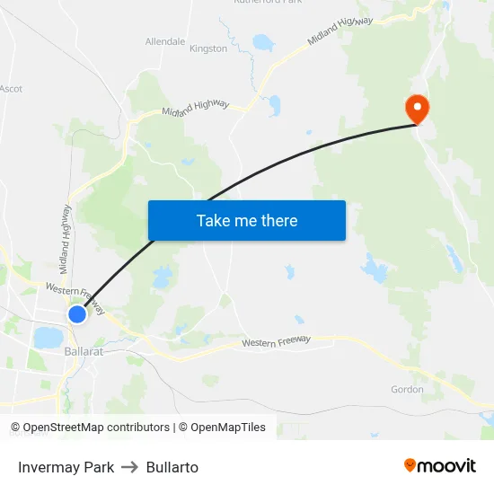Invermay Park to Bullarto map