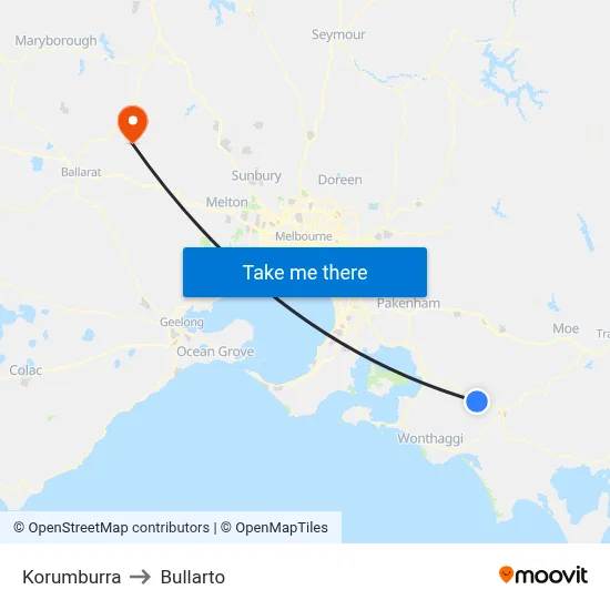 Korumburra to Bullarto map