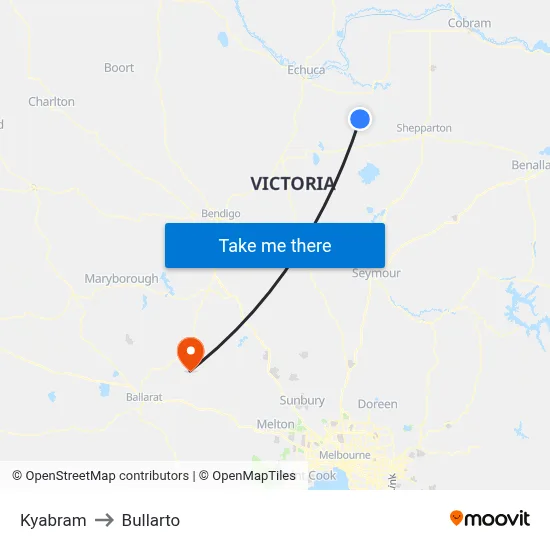 Kyabram to Bullarto map