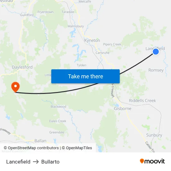 Lancefield to Bullarto map