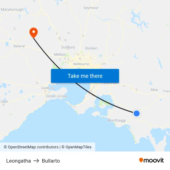 Leongatha to Bullarto map