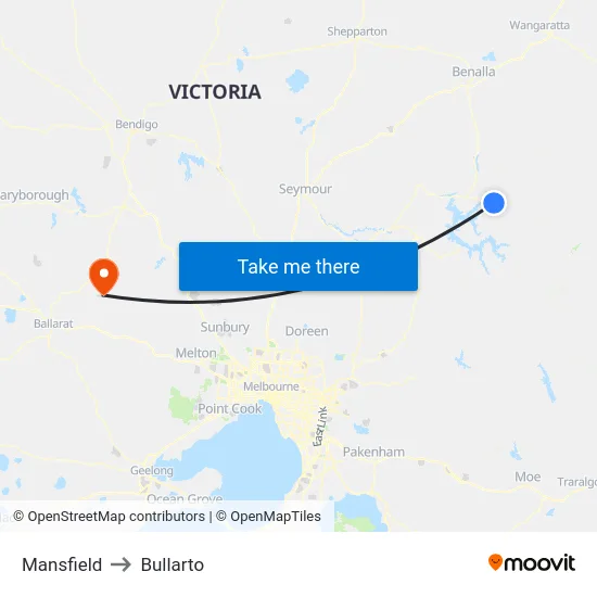 Mansfield to Bullarto map