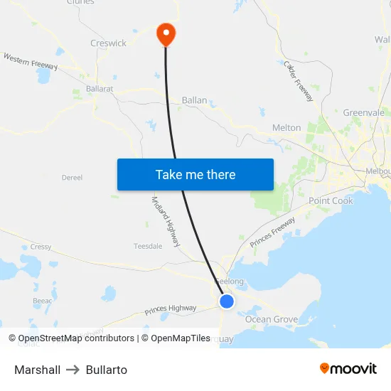 Marshall to Bullarto map