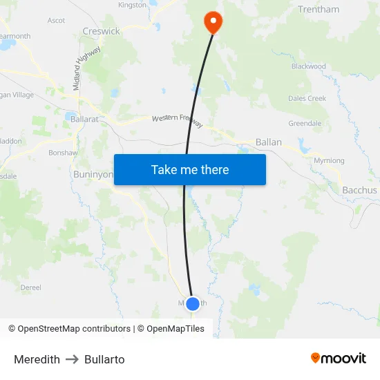 Meredith to Bullarto map