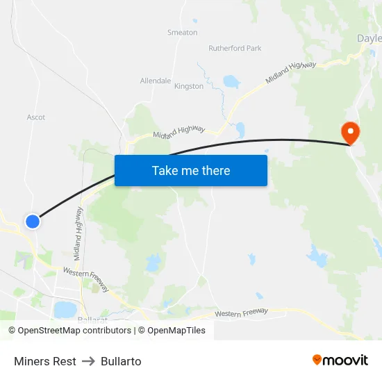 Miners Rest to Bullarto map