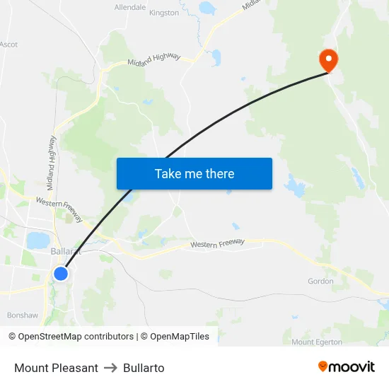 Mount Pleasant to Bullarto map