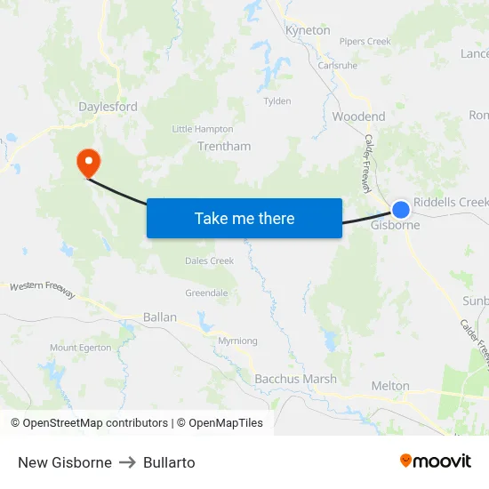 New Gisborne to Bullarto map