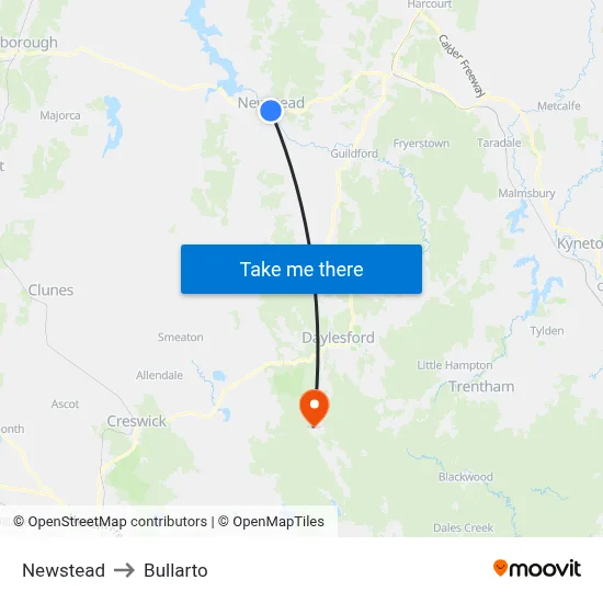 Newstead to Bullarto map