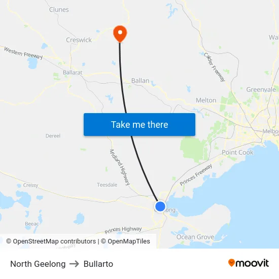 North Geelong to Bullarto map