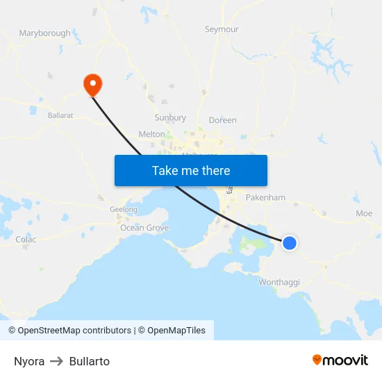 Nyora to Bullarto map