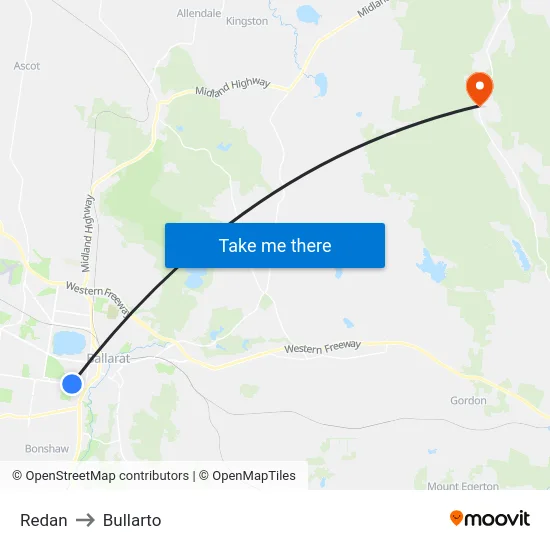 Redan to Bullarto map