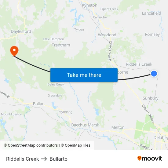 Riddells Creek to Bullarto map