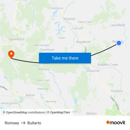 Romsey to Bullarto map