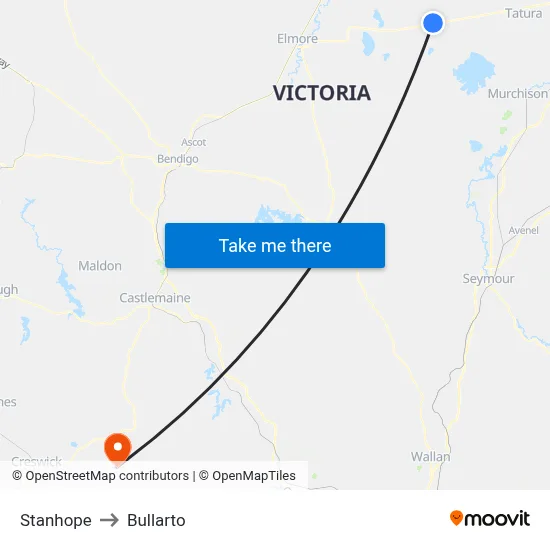 Stanhope to Bullarto map