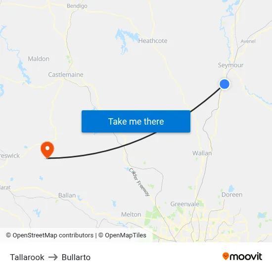 Tallarook to Bullarto map