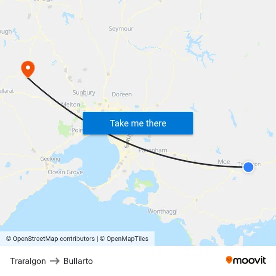 Traralgon to Bullarto map